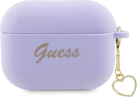 Mbështjellës Guess për AirPods Pro 2, Silicone Heart Charm, vjollcë