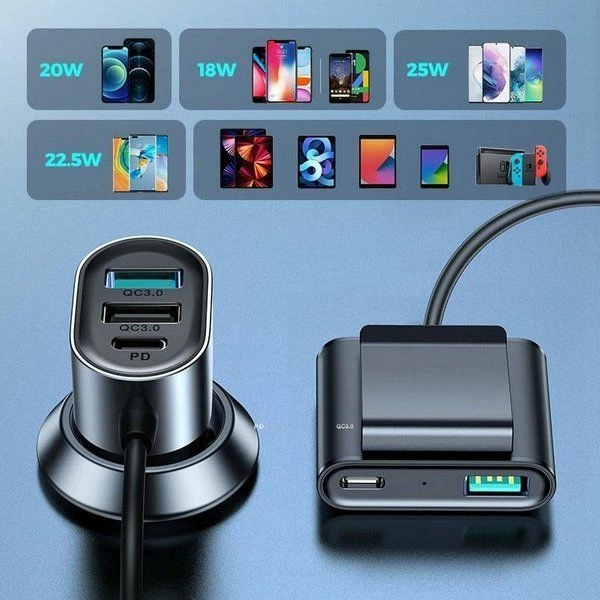 Karikues veture Joyroom JR-CL05 72W 5 porta (3x USB-A + 2x USB-C) 3A, kabllo 1.5m, e zezë