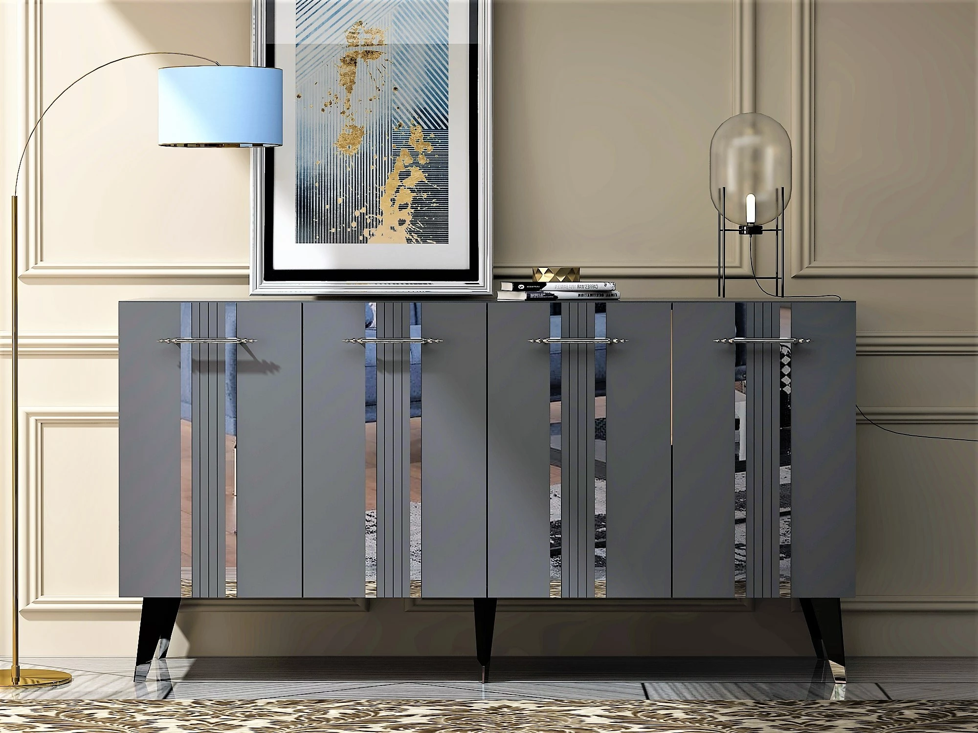 Konsol Asel, anthracite, silver, Hanah Home