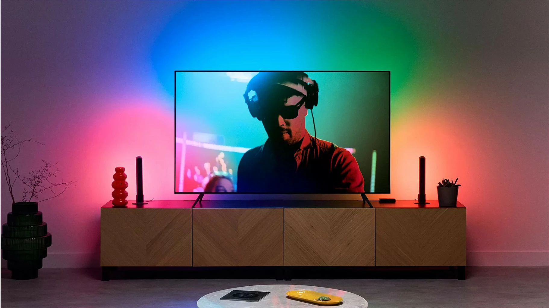 Llambë tavoline smart WiZ 8719514865211, LED 8.2W, multingjyrëshe RGB, Wi‑Fi/Bluetooth, paketë 2 copë, e zezë