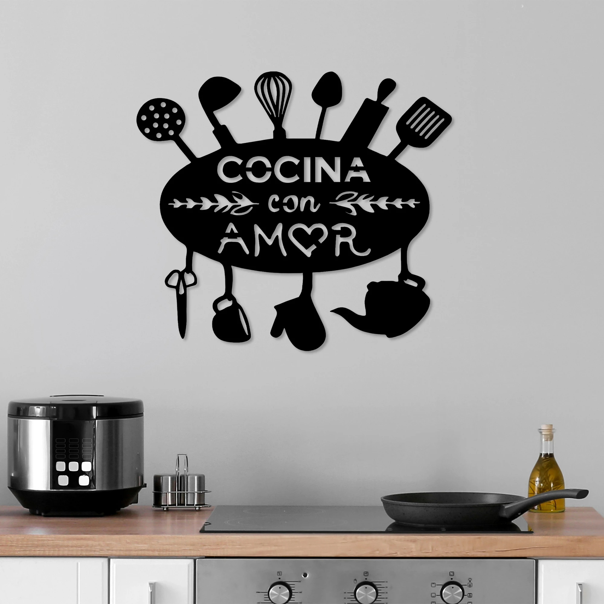 Aksesor dekorativ metalik për mur, Wallity, Cocina Con Amor, ngjyrë e zezë