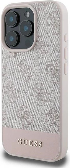 Mbështjellës, Guess 4G Bottom Stripe, për iPhone 16 Pro Max 6.9", TPU/PC/eko-lëkurë, rozë
