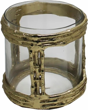 Mbajtës qirinjsh REED 14, alumin, xham, ngjyrë ari antik, 14x14x14 cm