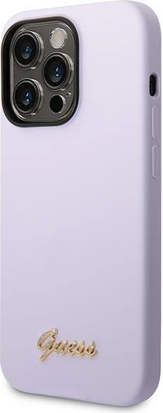 Mbështjellës Guess GUHCP14LSLSMU për iPhone 14 Pro 6.1", silikon, Vintage Gold Logo, vjollcë