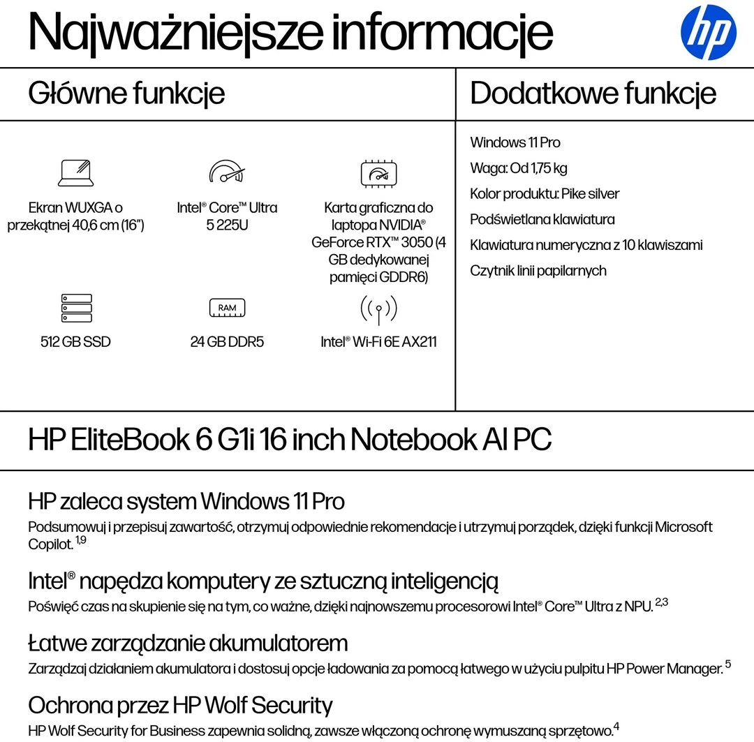 Laptop HP EliteBook 6 G1i Ultra 5 225U, 16" WUXGA, 24GB RAM, 512GB SSD, Windows 11 Pro, argjendtë