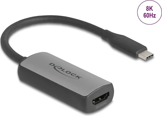 Adapter USB-C në HDMI DeLOCK 64264, 0.17m, 8K HDR, i zi/gri