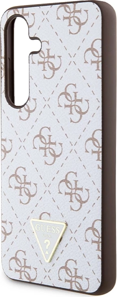 Mbështjellës Guess 4G Triangle Metal Logo për Samsung Galaxy S24, eco-lëkurë/TPU/PC, i bardhë