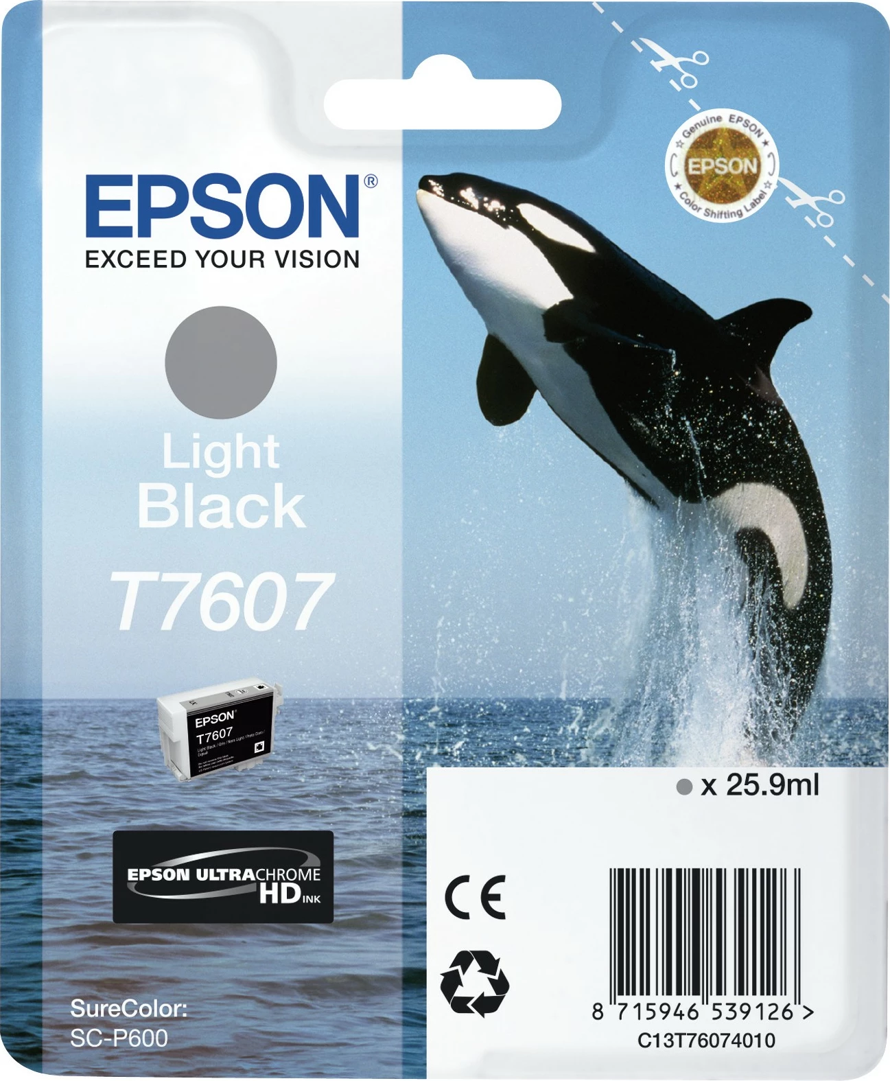 Toner Epson T7607, SureColor SC-P600, 25.9 ml, e zezë e lehtë