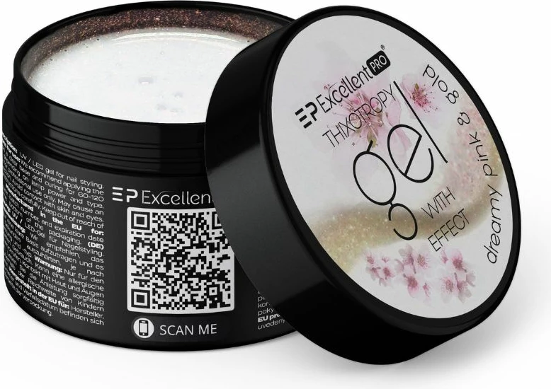 Xhel ndërtues për thonj Excellent PRO Thixotropy Gel With Effect Dreamy Pink&Gold për femra, 50g