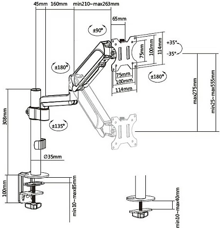 Mbajtëse monitori EQUIP, për tavolinë me klemë, 13"-32", VESA 75x75/100x100, 9kg, e zezë