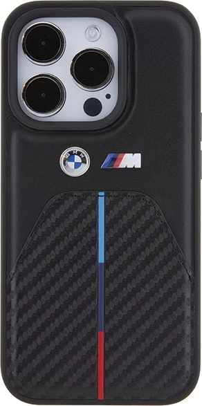 Mbështjellës BMW Stamped Tricolor Stripe për iPhone 15 Pro, i zi