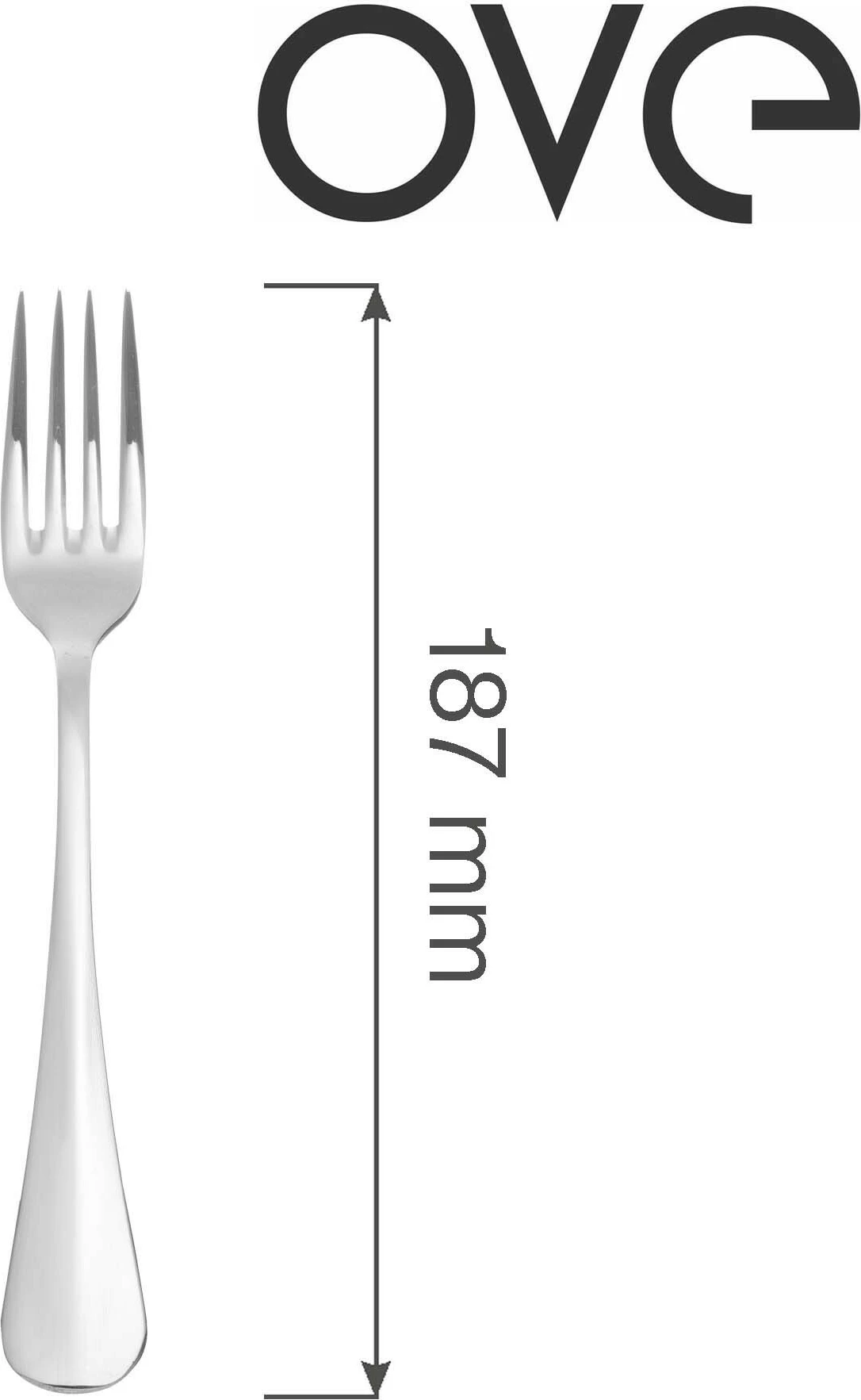 Pirun ëmbëlsire OVE Baguette 187 mm, çelik inox 18/10, set 12 copë, argjendtë