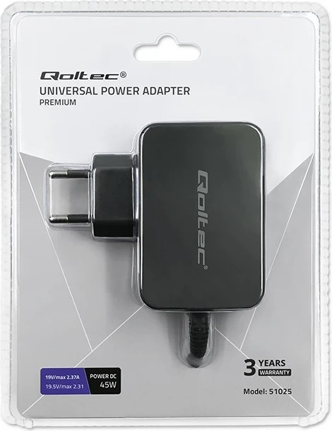 Adapter energjie Qoltec 51025 për brenda, i zi