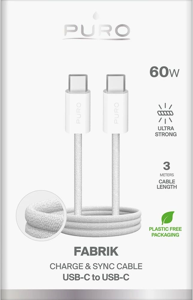 Kabllo USB-C në USB-C Puro Fabrik 4, 1m, 240W, i bardhë