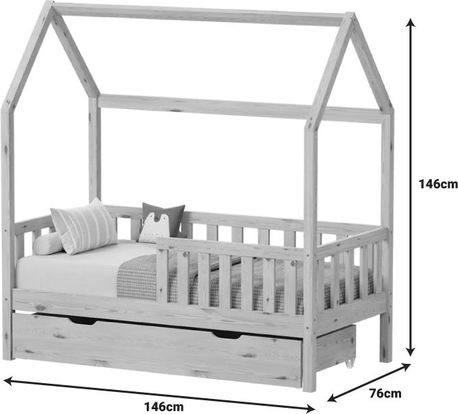 Krevat fëmijësh Montessori Bendina me sirtar dru pishe, ngjyrë natyrale, 70x140cm