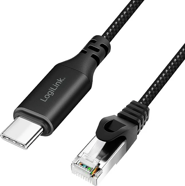 Kabllo Ethernet USB-C LogiLink USB 3.2 C në RJ45, 1Gbps, 1m, zezë/gri