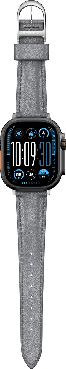 Rrip lëkure për Apple Watch AmazingThing Class Band, 45/46/49 mm, Gri