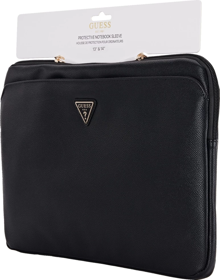 Çantë laptopi Guess Grained Zipper Pocket Triangle Logo 14", e zezë