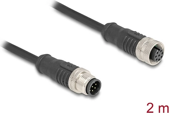 Kabllo Delock M12 A-code 8-pin, mashkull-në-femër, Cat5e, 2 m, e zezë