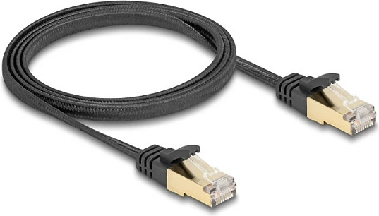 Kabllo rrjeti DeLOCK RJ45 Cat6a, 1 m, e sheshtë, S/FTP, 500 MHz, e zezë