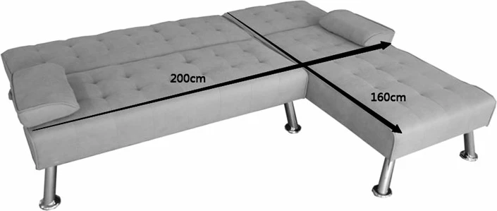 Divan qoshe-krevat i kthyeshëm Brisk, pëlhurë gri, 200x146x75cm