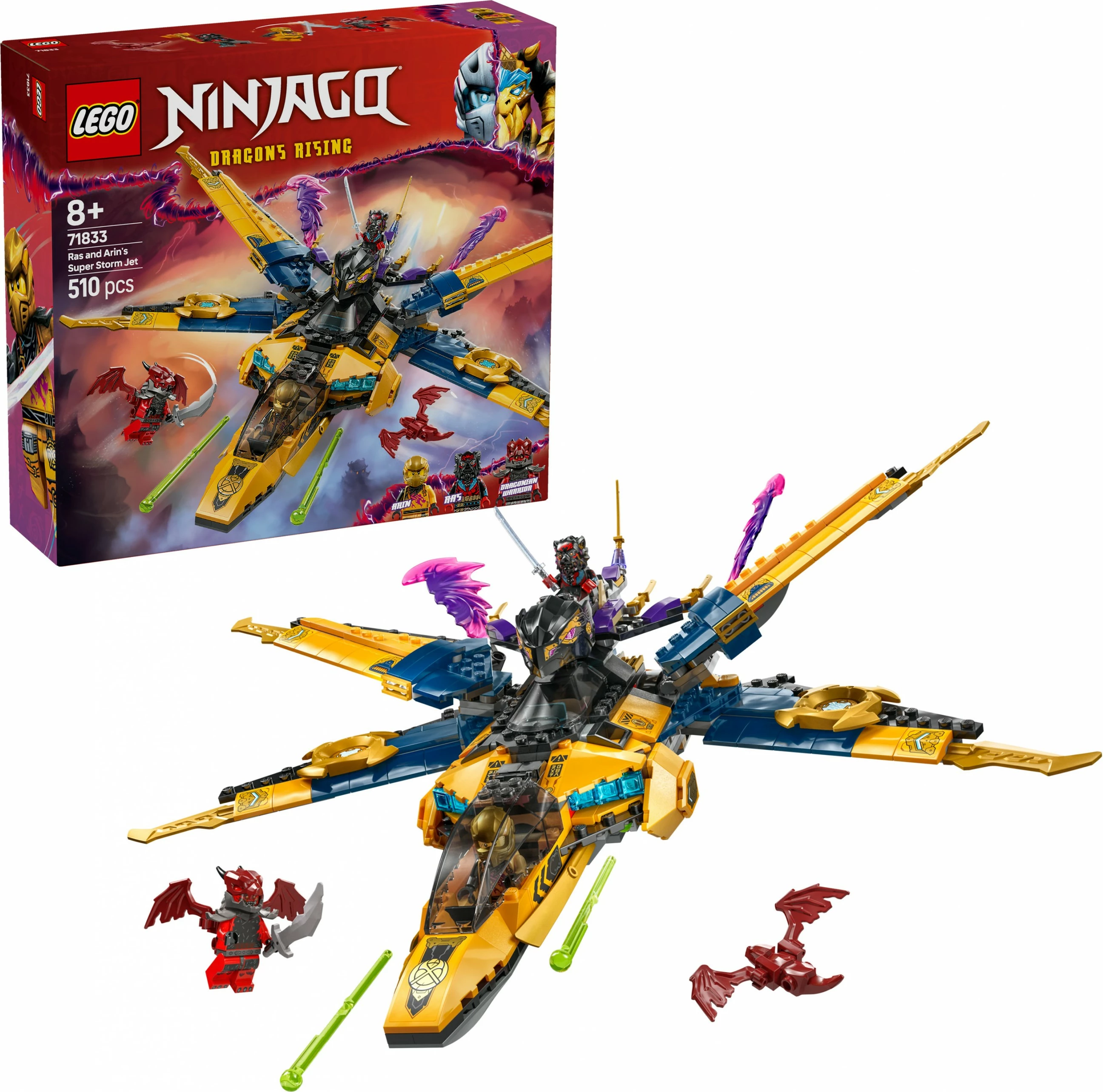Set ndërtimi LEGO Ninjago 71833 Ras & Arin Super Storm Jet, 510 pjesë, multikolor
