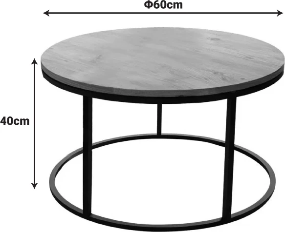 Tavolinë e ulët Sikele, pamje mermeri të bardhë, këmbë metalike të zeza, Φ60x40cm