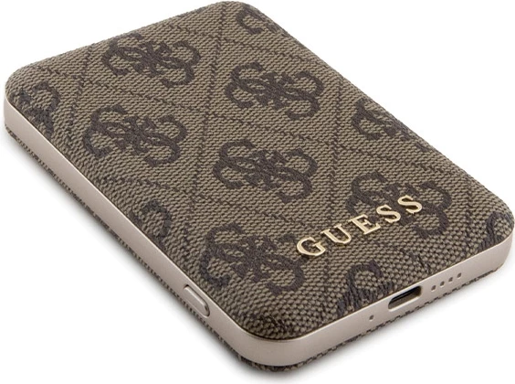 Mbështjellës Guess 4G Metal Logo me powerbank MagSafe 5000mAh për iPhone 15, Kafe, Set