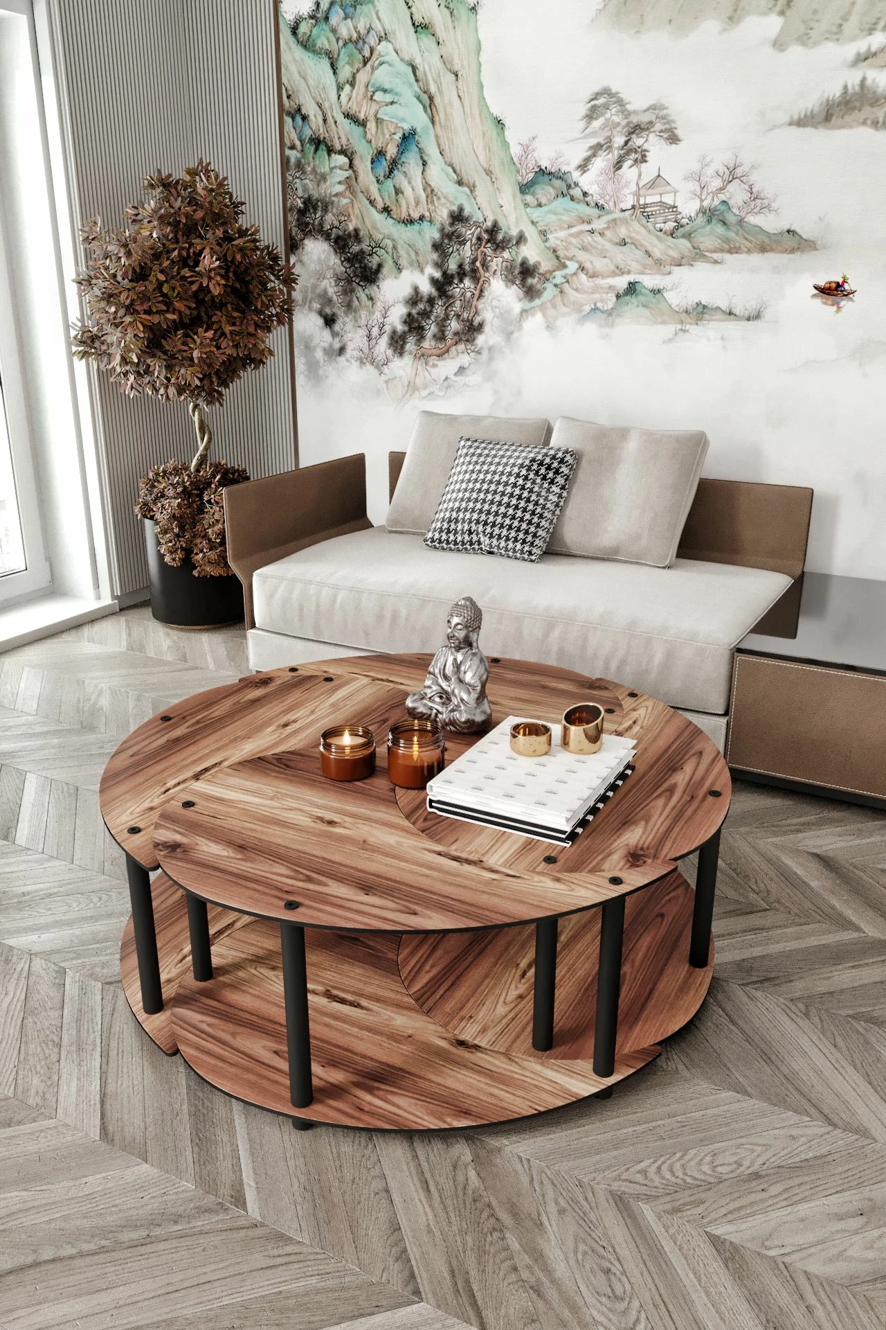 Set tavoline kafeje, ngjyrë arre, Skye Decor, Yi Yang4L 70