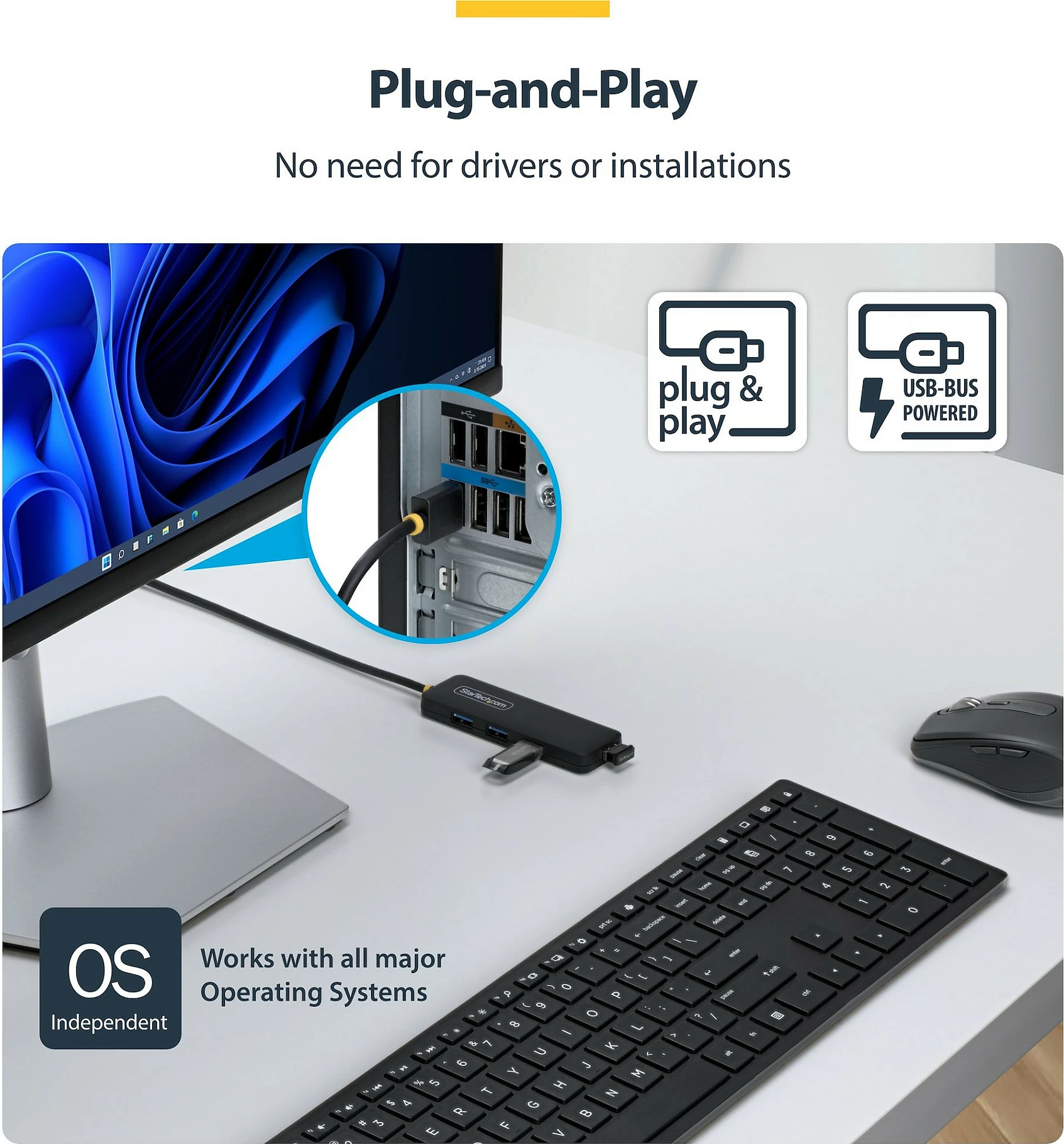 Hub USB StarTech 4-Port USB-A, USB 3.2 Gen 1 5Gbps, kabllo 61cm, i zi