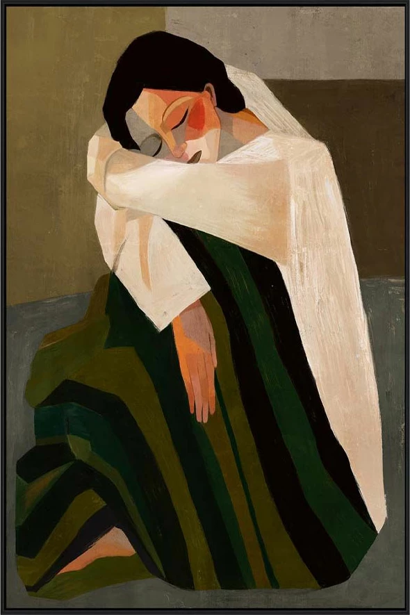 Pikturë dekorative 'Silent Reflection', me kornizë, kanavacë, kafe, bezhë, e gjelbër, 80x120x4cm