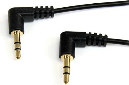 Kabl AUX StarTech Slim 0.3m, 3.5mm mashkull-mashkull, këndor 90°, i zi