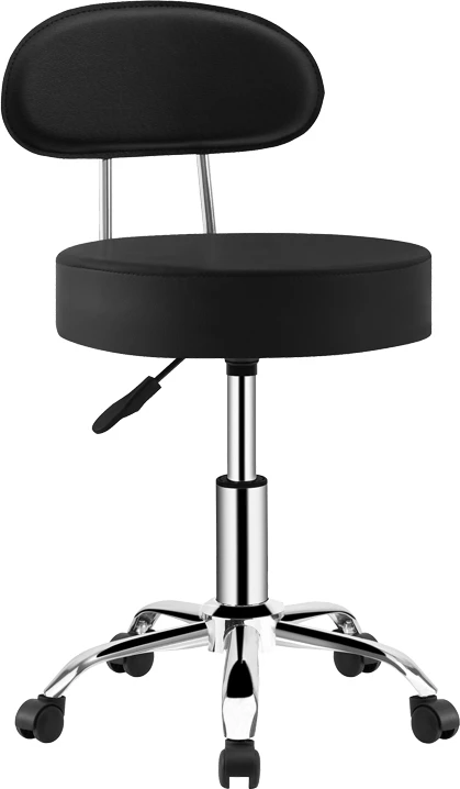 Karrige pune me rrota Tebere, lëkurë sintetike e zezë, 35x35x65-77cm