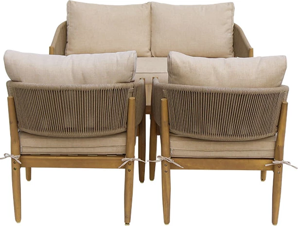 Set lounge për jashtë Lemanda, dru akacie, litar, jastëk bezhë