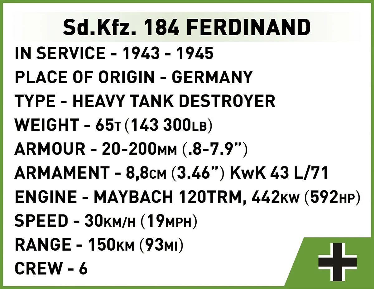 Set blloqesh Cobi Klocki Sd.Kfz. 184 Ferdinand, 1268 pjesë, Historical Collection, Kamuflazh