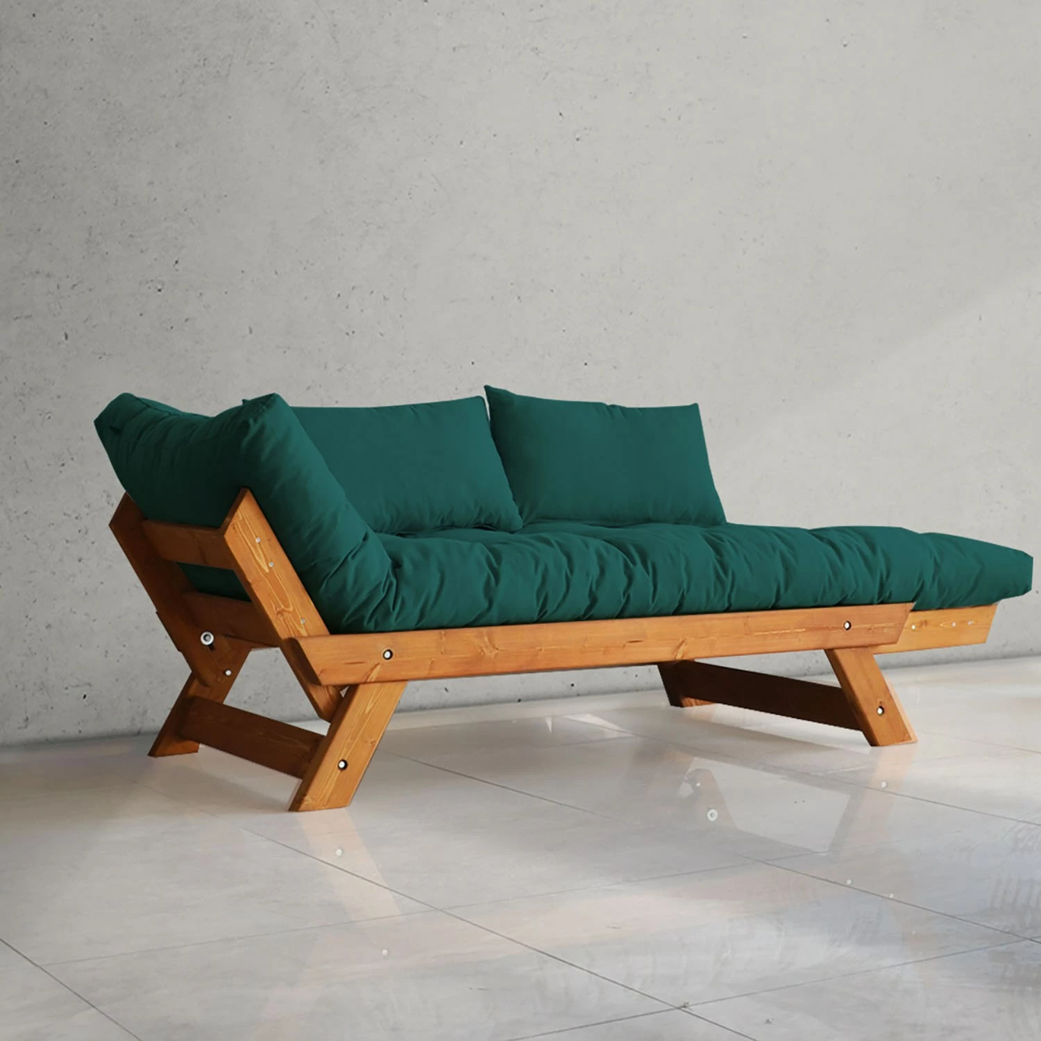 Divan kopshti dy vendësh, Skye Decor, CPT8103-210, ngjyrë teak dhe jeshile petrol
