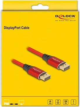 Kabllo DisplayPort DeLOCK 2m 16K 60Hz metal i kuq
