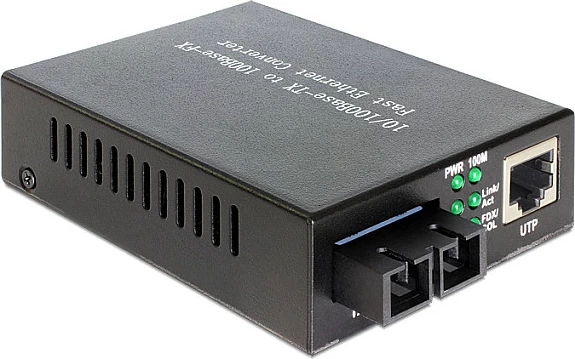 Media konvertues Ethernet DeLOCK 86215, 10/100 Mbps, RJ45 në fiber SC single-mode, 20 km, 1310 nm, zi