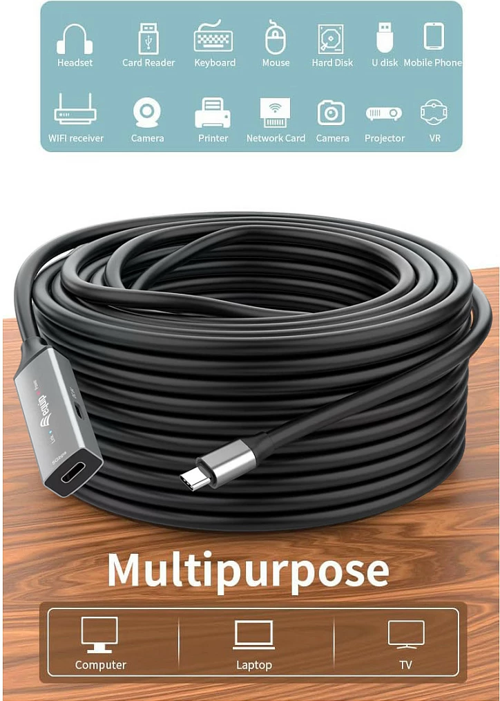 Kabllo zgjatëse aktive USB-C në USB-C Equip 133356, 5 m, 5Gbps, USB 3.2 Gen 1, e zezë