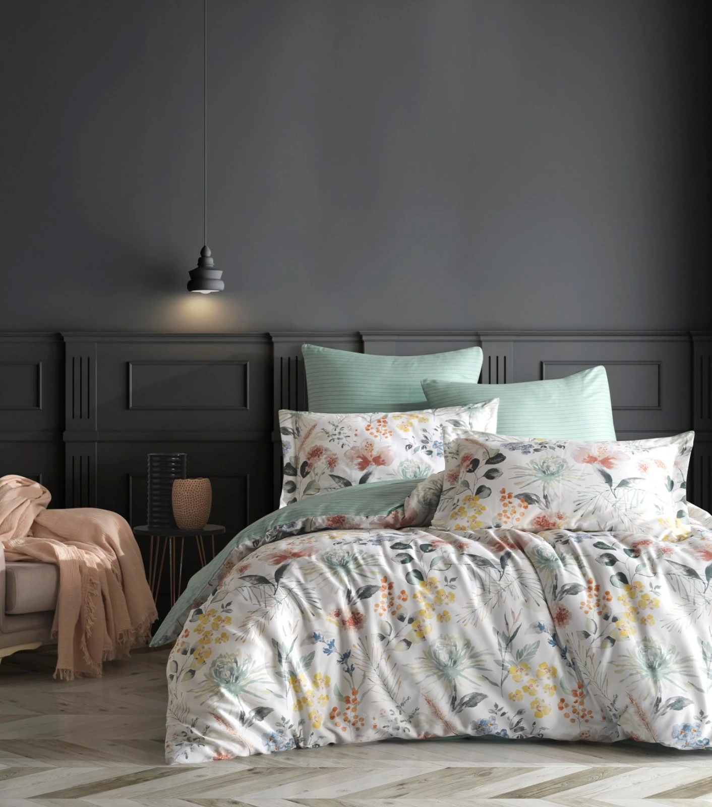 Set mbulesë për jorgan XXL, L'essentiel, Lily, ngjyrë e bardhë, mente, e verdhë, rozë