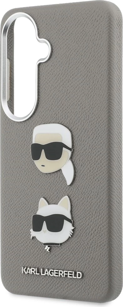 Mbështjellës Karl Lagerfeld Saffiano Double Heads Metal për Samsung Galaxy S26, hardcase, eco-lëkurë/TPU/PC, argjend
