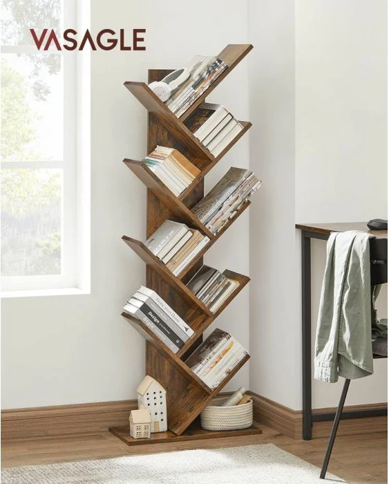 Raft librash freestanding VASAGLE LBC11BX, 5 nivele, 50×25×141.5 cm, stil industrial, rustic brown/zi