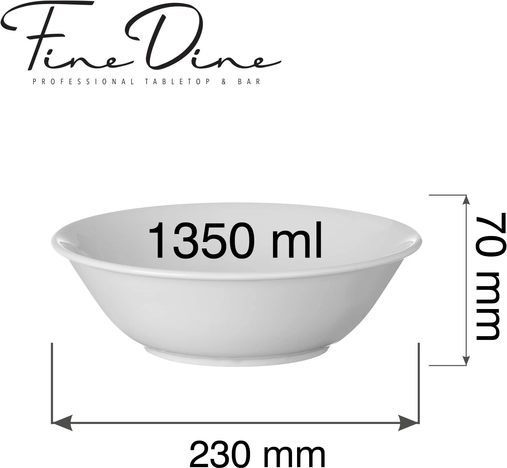 Tas bufeti Fine Dine Pure Bianco 1.35L 230mm, bardhë, set 4 copë