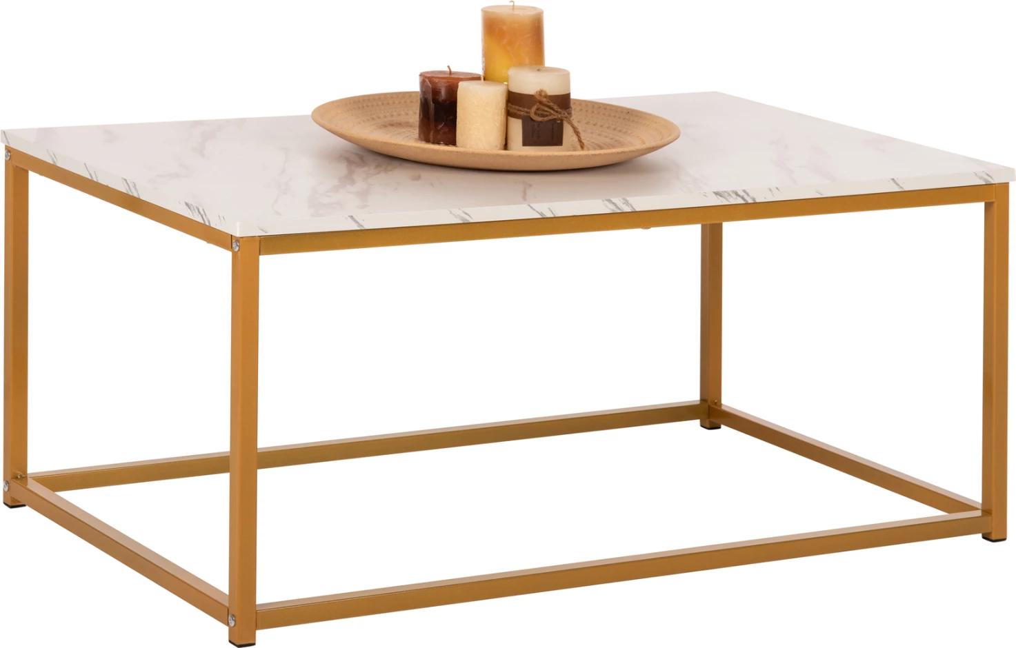 Tavolinë kafeje SAFFRON, FH8975.11, pamje mermeri të bardhë, bazë ari, 95x55x43.5H cm