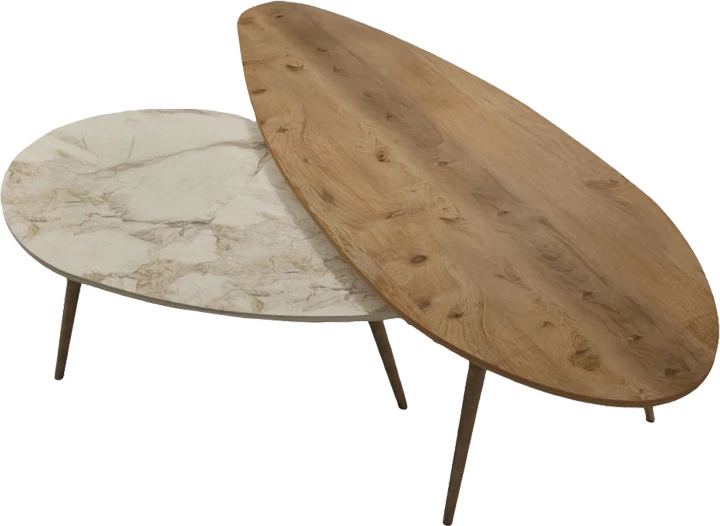 Set tavolinash kafeje Monty, 2 copë, ngjyrë natyrale-mermer bezhë, 116x46x46cm