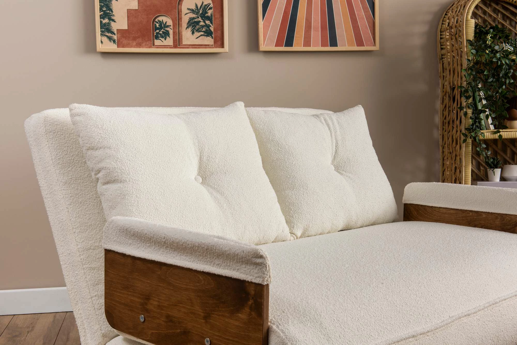 Divan 2-ulësesh, shndërrohet në shtrat, Cosmo, teddy i bardhë