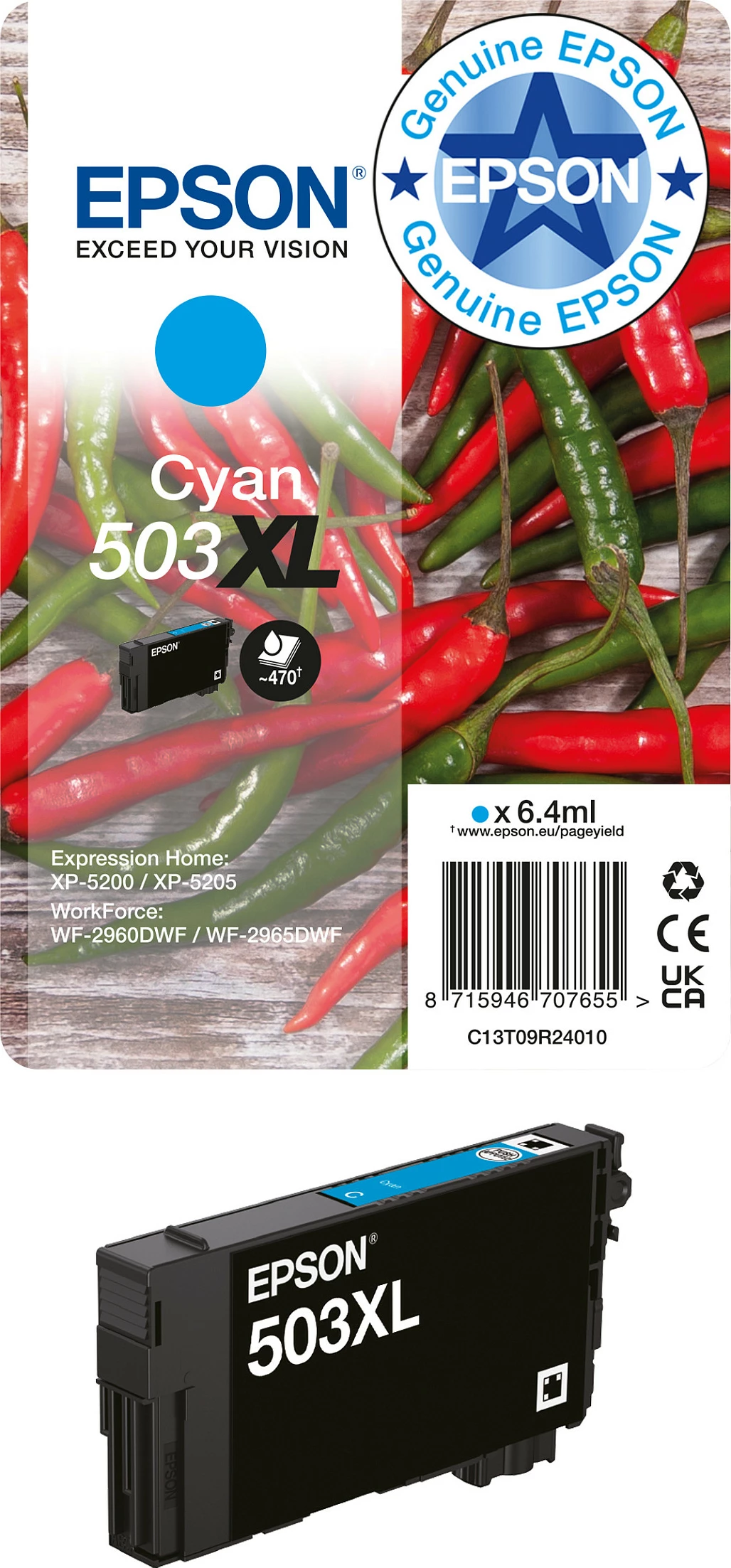 Kartrix boje Epson 503XL Cyan, 6.4 ml, High Yield (XL)