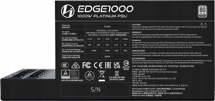 Furnizues rryme Lian Li EDGE EG1000 1000W 80 Plus Platinum ATX 3.1 fully modular, i zi