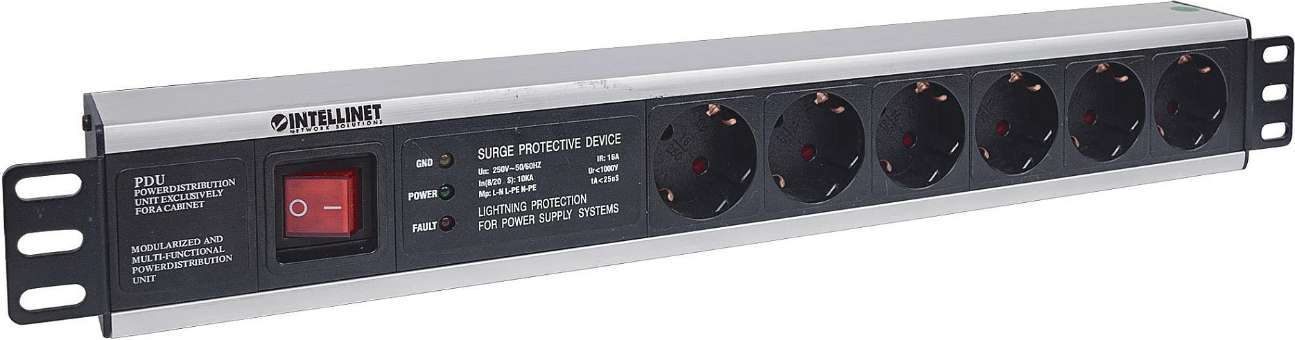 Shirit rryme (PDU) rack Intellinet 19" 1.5U, 6 priza Schuko, kabllo 3 m, e zezë