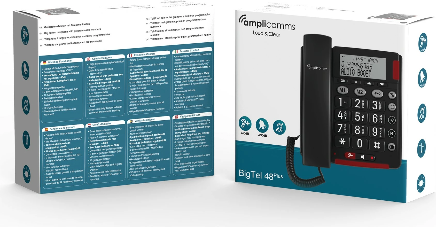 Telefon fiks amplicomms BIGTel 48 Plus, butona të mëdhenj, gri e errët